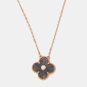 Van Cleef & Arpels Vintage Alhambra 2023 Holiday Limited Obsidian Diamond 18k Rose Gold Necklace, Necklaces - Luxury Closet catalog