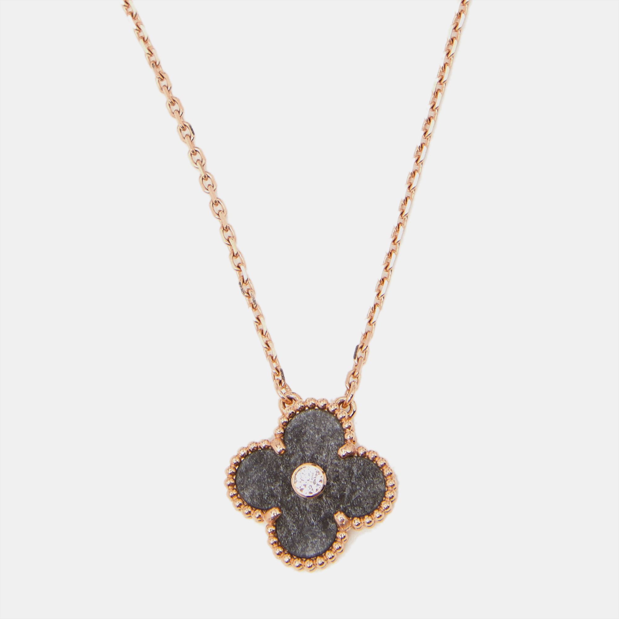 Van Cleef & Arpels Vintage Alhambra 2023 Holiday Limited Obsidian Diamond 18k Rose Gold Necklace, Necklaces - Luxury Closet catalog