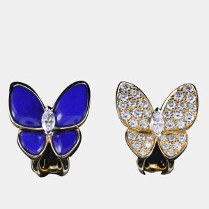 Van Cleef & Arpels 18K Yellow Gold, Diamond and Lapis Lazuli Two Butterfly Stud Earrings, Earrings - Luxury Closet catalog
