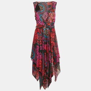 Versace Collection Black Printed Satin Silk Asymmetric Midi Dress L, Dresses - Luxury Closet catalog