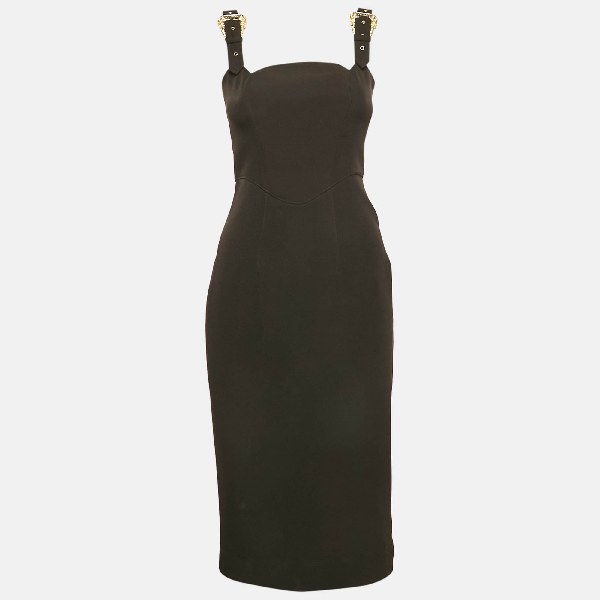 Versace Jeans Couture Black Crepe Buckle Detail Sleeveless Dress S, Dresses - Luxury Closet catalog
