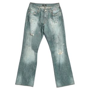 Versace Jeans Couture Blue Embellished Denim Flared Leg Distressed Jeans L, Jeans - Luxury Closet catalog