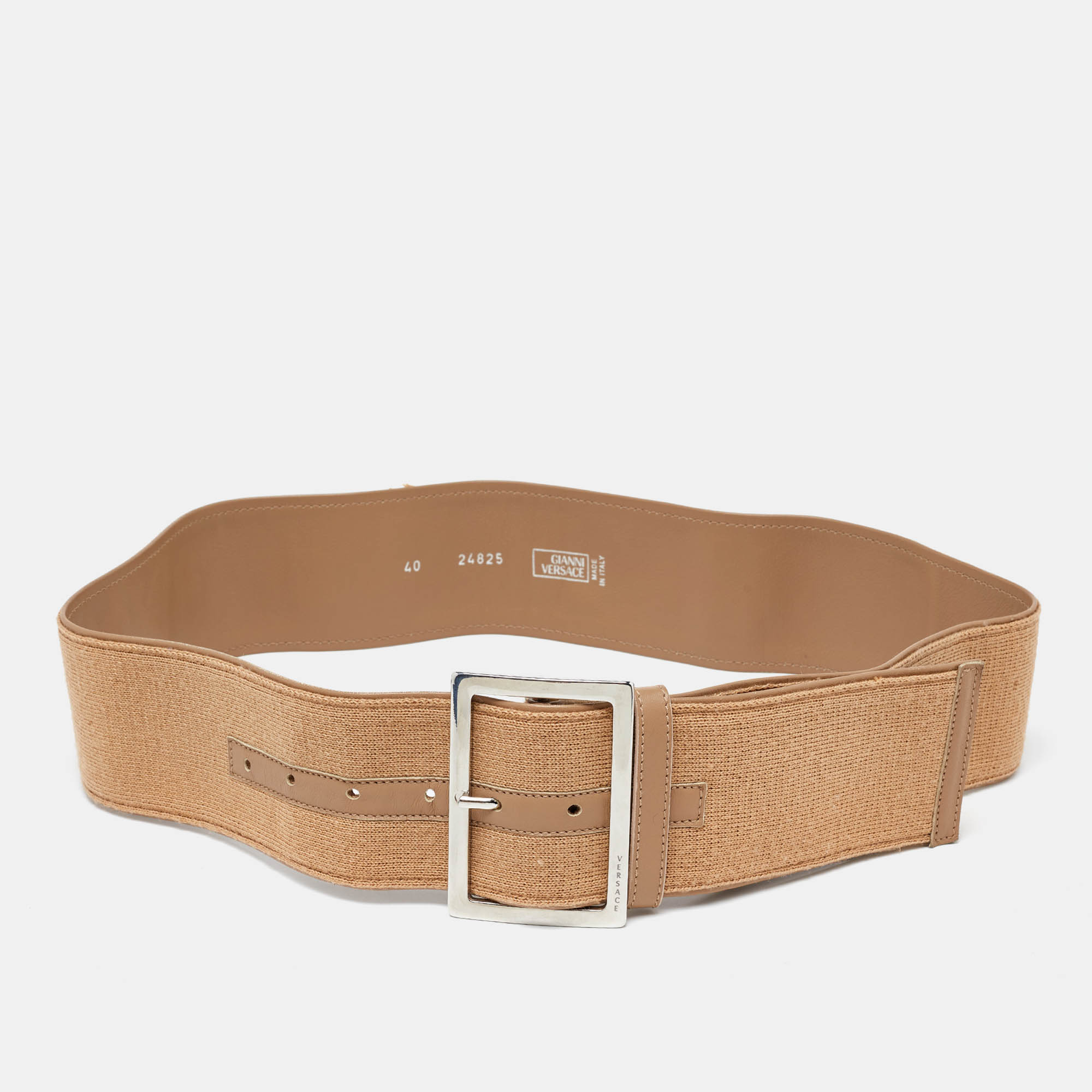 Versace Beige Fabric and Leather Wide Buckle 110CM, Belt Buckles - Luxury Closet catalog
