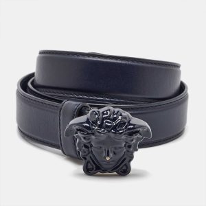 Versace Navy Blue Leather Medusa Buckle Belt 80CM, Belt Buckles - Luxury Closet catalog