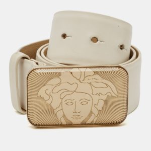 Versace White Leather Medusa Rectangle Buckle Belt 85 CM, Belt Buckles - Luxury Closet catalog