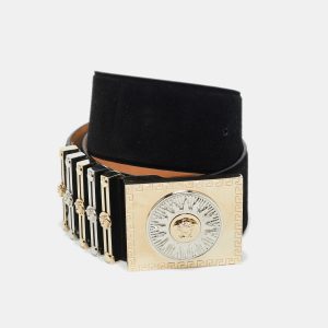Versace Black Suede Medusa Square Buckle Belt 75 CM, Belt Buckles - Luxury Closet catalog