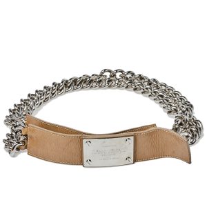 Versace Beige Patent Leather and Chain Logo Plaque Belt 85CM, Belt Buckles - Luxury Closet catalog