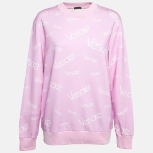 Versace Pink Monogram Print Cotton Crew Neck Sweatshirt M, Sweaters & Cardigans - Luxury Closet catalog