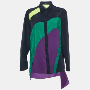 Versace Navy Blue Color Block Silk Asymmetric Shirt L, Shirts & Tops - Luxury Closet catalog