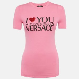 Versace Pink I love Versace Print Jersey T-Shirt XS, Shirts & Tops - Luxury Closet catalog