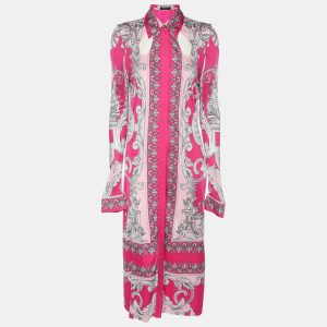 Versace Pink/Silver Satin Baroque Cutout Midi Shirt Dress S, Shirts & Tops - Luxury Closet catalog