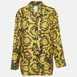 Versace Yellow Barocco Print Silk Pajama Shirt S, Shirts & Tops - Luxury Closet catalog