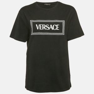 Versace Black Logo Embroidery Cotton Crew Neck T-Shirt M, Shirts & Tops - Luxury Closet catalog