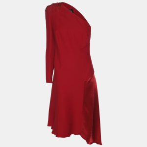 Versace Red Silk Embellished One Off Shoulder Dress M, Dresses - Luxury Closet catalog