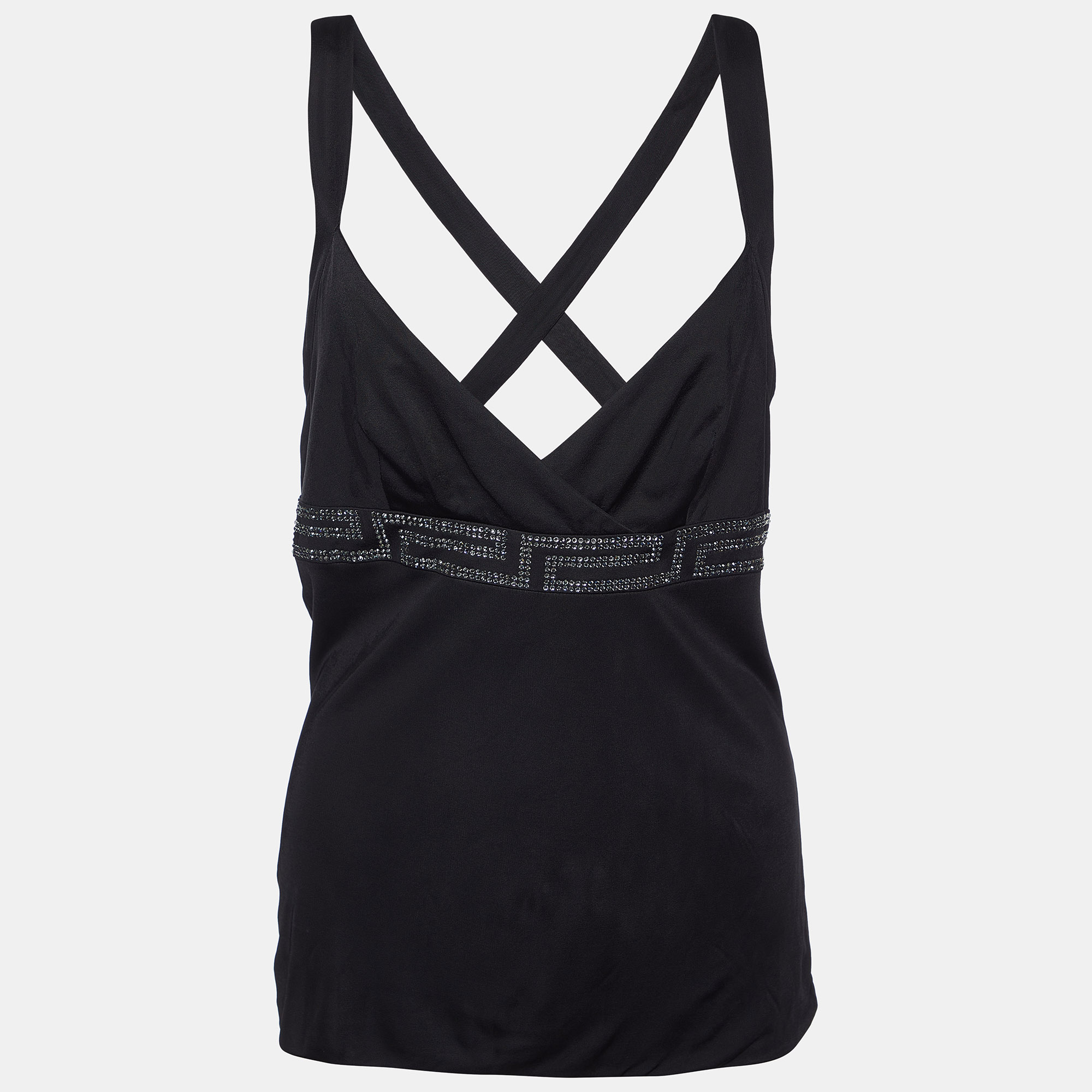 Versace Black Jersey Crystal Greca Embellished Tank Top M, Shirts & Tops - Luxury Closet catalog