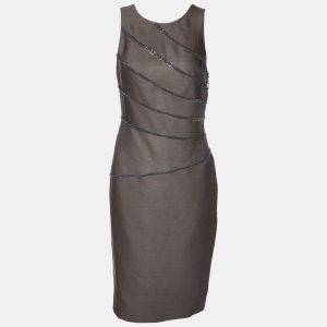Versace Deep Taupe Wool & Silk Fishbone Chain Detail Dress S, Dresses - Luxury Closet catalog