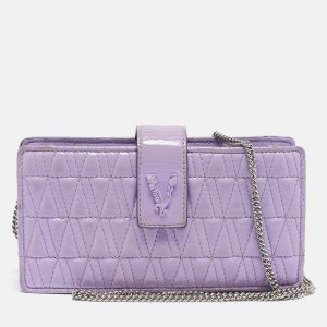 Versace Lilac Quilted Patent Leather Virtus Wallet on Chain, Wallets & Money Clips - Luxury Closet catalog