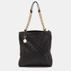 Versace Black Signature Fabric and Croc Embossed Leather Chain Shopper Tote, Tote Handbags - Luxury Closet catalog