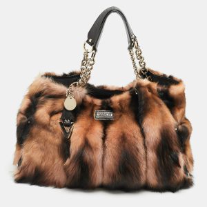 Versace Peach/Choco Brown Fur and Leather Charm Chain Tote, Tote Handbags - Luxury Closet catalog