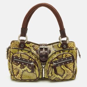 Versace Green Leather and Python Multiple Pocket Satchel, Satchels - Luxury Closet catalog