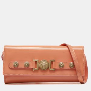 Versace Coral Pink Patent Leather Medusa Flap Continental Wallet On Strap, Wallets & Money Clips - Luxury Closet catalog