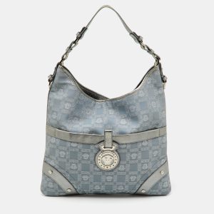 Versace Metallic Silver/Grey Signature Canvas and Leather Medusa Trim Shoulder Bag, Shoulder Bags - Luxury Closet catalog