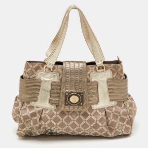 Versace Metallic Grey Signature Canvas and Leather Satchel, Satchels - Luxury Closet catalog