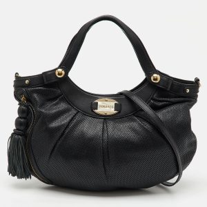 Versace Black Perforated Leather Tassel Shoulder Bag, Shoulder Bags - Luxury Closet catalog