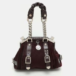 Versace Burgundy Calf Hair and Patent Leather Madonna Satchel, Satchels - Luxury Closet catalog