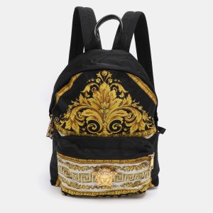 Versace Black/Yellow Medusa Print Nylon and Leather Backpack, Backpacks - Luxury Closet catalog