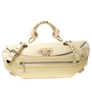Versace Cream Croc Embossed Leather and Suede Medium Canyon Bag, Satchels - Luxury Closet catalog