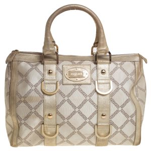 Versace Metallic Gold/Cream Signature Canvas and Leather Snap Out Of It Satchel, Satchels - Luxury Closet catalog
