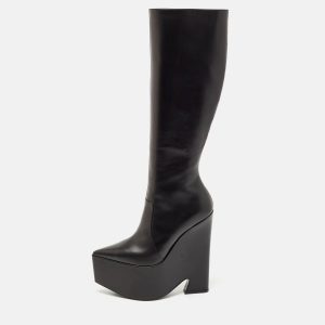 Versace Black Leather Platform Knee Length Boots Size 39, Boots - Luxury Closet catalog