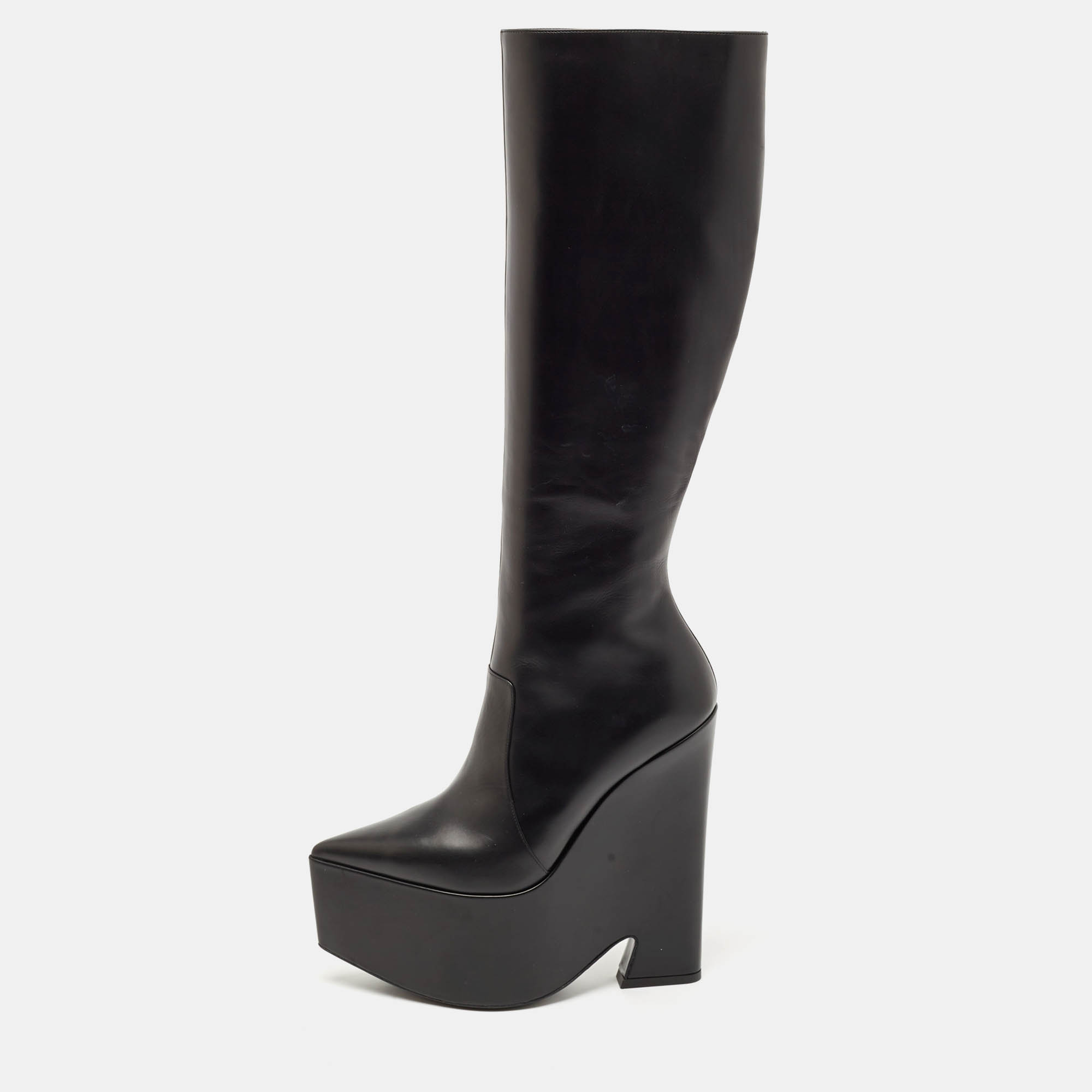 Versace Black Leather Platform Knee Length Boots Size 39, Boots - Luxury Closet catalog