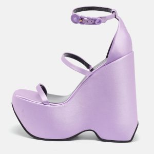 Versace Purple Satin Platform Wedge Ankle Strap Sandals Size 37, Sandals - Luxury Closet catalog