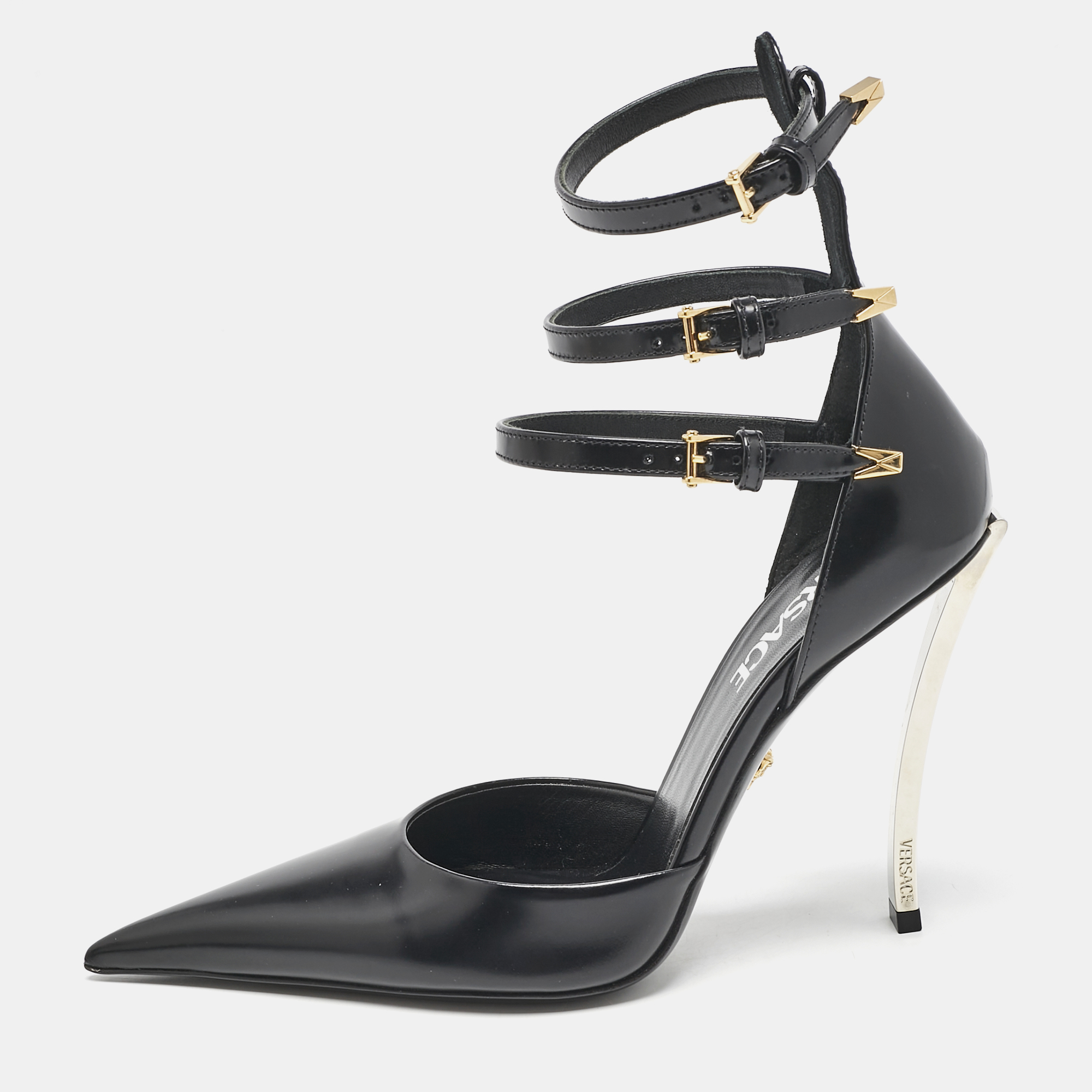Versace Black Leather Decollete Triple Ankle Strap Pumps Size 37, Pumps - Luxury Closet catalog