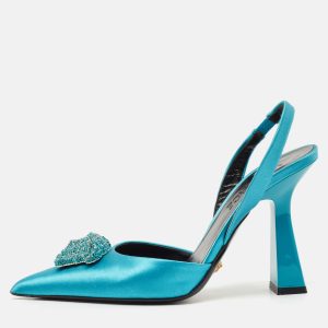 Versace Green Satin Crystal Embellished La Medusa Slingback Pumps Size 35, Pumps - Luxury Closet catalog