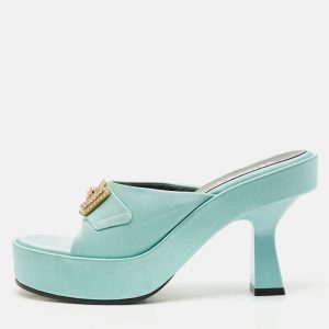 Versace Mint Green Satin Medusa Biggie Platform Mules Size 38, Sandals - Luxury Closet catalog
