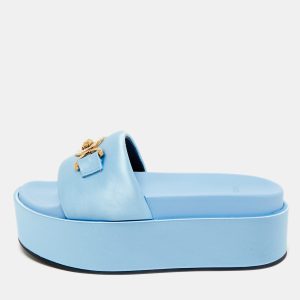 Versace Blue Satin Medusa Biggie Platform Slide Sandals Size 38, Sandals - Luxury Closet catalog