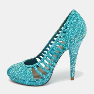 Versace Blue/White Suede Platform Pumps Size 37, Pumps - Luxury Closet catalog