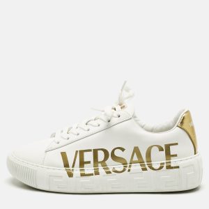 Versace White/Gold Leather La Greca Lace Up Sneakers Size 38, Athletic Shoes & Sneakers - Luxury Closet catalog