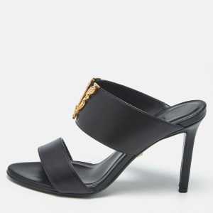 Versace Black Leather Virtus Slide Sandals Size 37, Sandals - Luxury Closet catalog