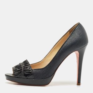Versace Black Coated Raffia and Patent Leather Peep Toe Pumps Size 38, Pumps - Luxury Closet catalog