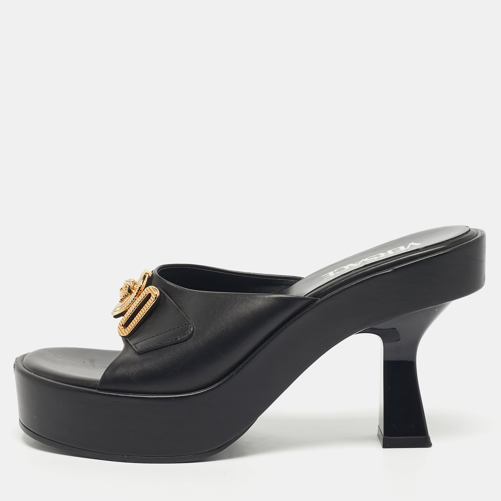 Versace Black Leather Medusa Biggie Mules Size 37, Sandals - Luxury Closet catalog