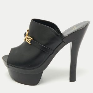 Versace Black Leather Medusa Insignia Slide Sandals Size 38.5, Sandals - Luxury Closet catalog