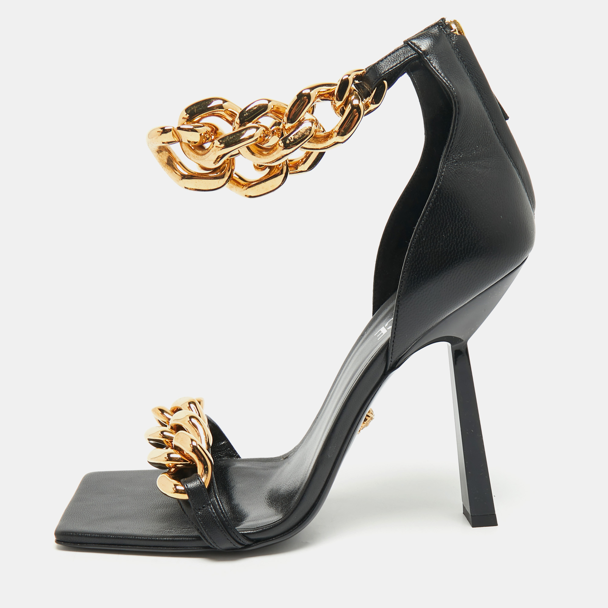 Versace Black Leather Medusa Chain Ankle Strap Sandals Size 41, Sandals - Luxury Closet catalog