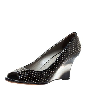 Versace Black Patent Studded Peep Toe Pumps Size 37, Pumps - Luxury Closet catalog