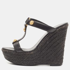 Versace Black Leather Embellished Wedge Sandals Size 37, Sandals - Luxury Closet catalog