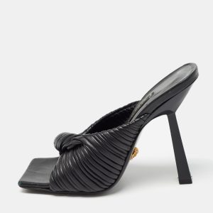Versace Black Leather Plisse Slide Sandals Size 35, Sandals - Luxury Closet catalog