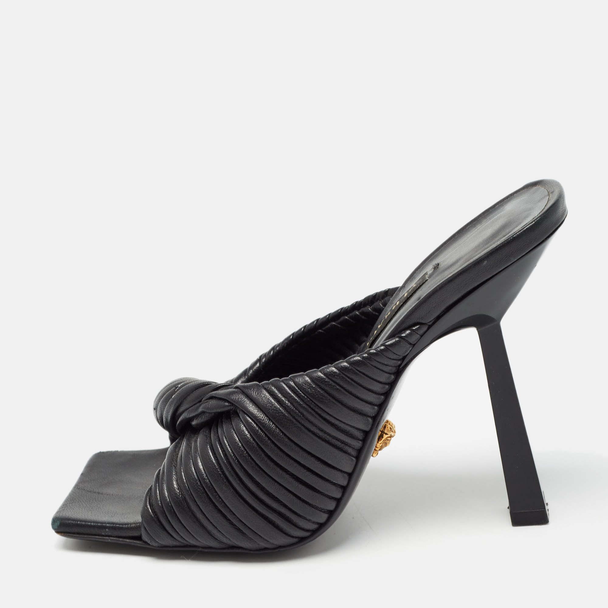 Versace Black Leather Plisse Slide Sandals Size 35, Sandals - Luxury Closet catalog